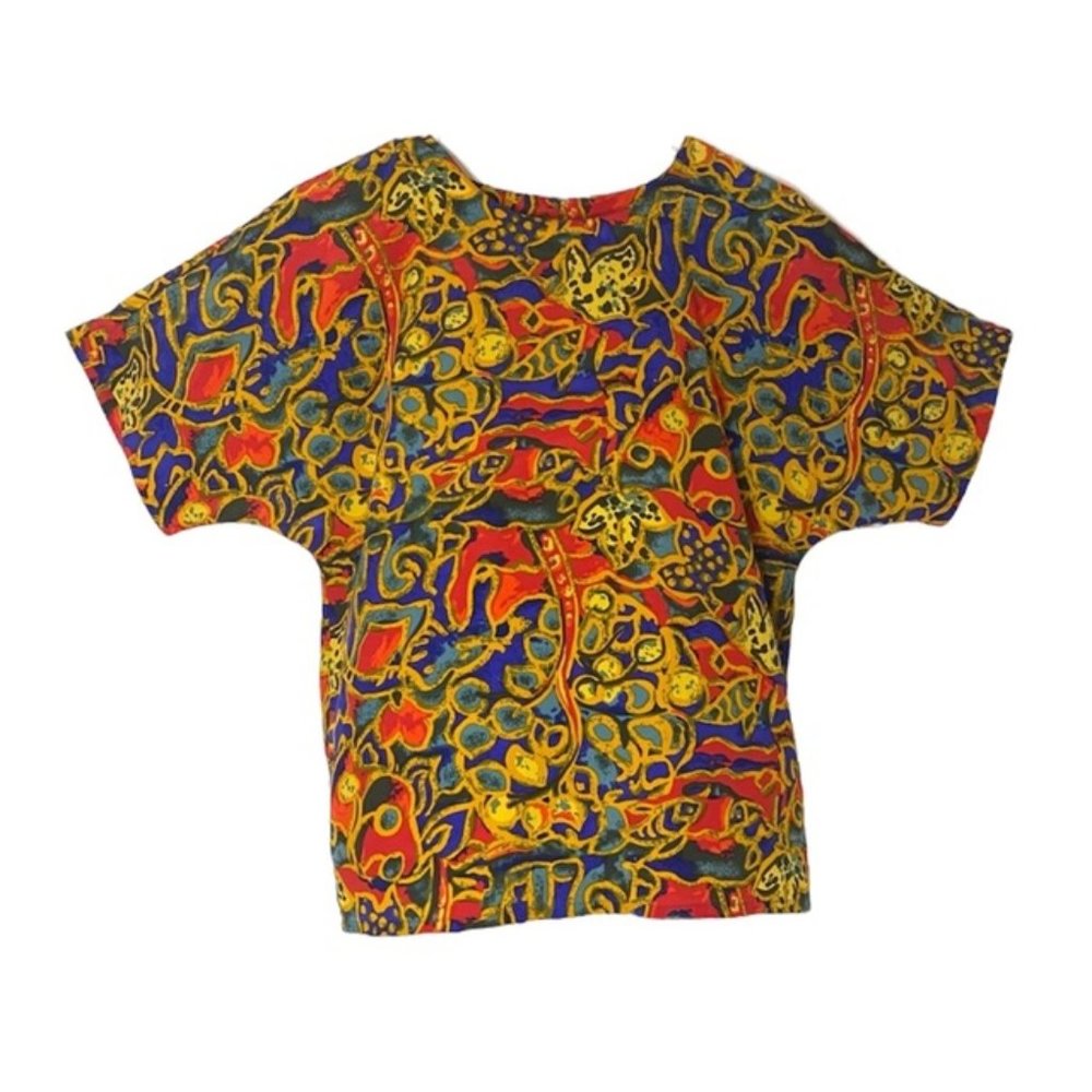 Vintage 90s Abstract Short Sleeve Crewneck Top in Red Abstract Fish